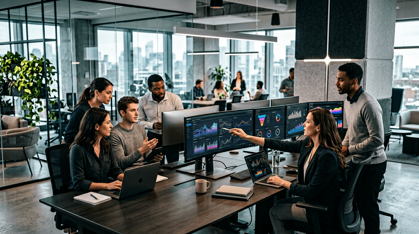 Team analyzing performance dashboards